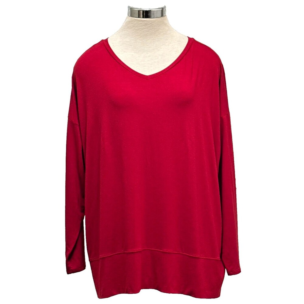 NWOT EILEEN FISHER  1X Cherry Red Long Sleeve Viscose Boho Minimalist Mature Top